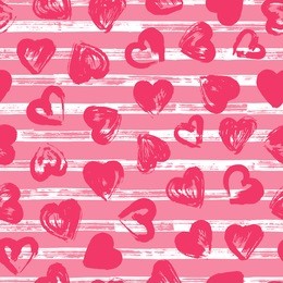valentine's day background. grunge brush strokes hearts and stripes seamless pattern. love. 