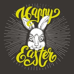 happy easter - vintage illustration with hand lettering and bunny