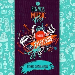 jazz music poster, ticket or program. hand drawn illustration with brush strokes for jazz festival.