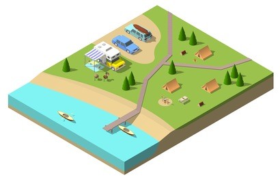 isometric camping vector illustration. flat 3d design.