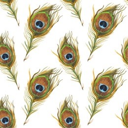 watercolor seamless pattern with peacock feathers
