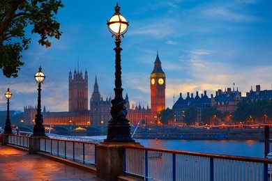 london sunset skyline bigben and thames river