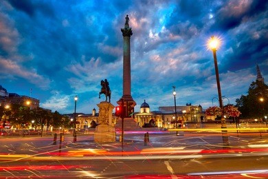 london trafalgar square sunset nelson column in england