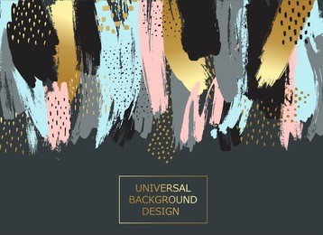 creative universal card, background with hand drawn textures. use it for banner, poster, invitation, placard, brochure, flyer. vector art frame for text with gold and black. 