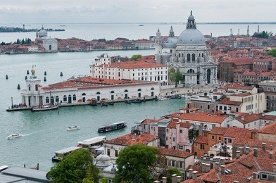 panoramic cityscape of venice with santa maria della salute church, italy, europe