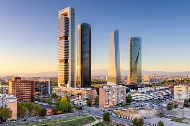 madrid, spain financial district skyline.