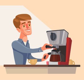 man character preparing morning coffee. vector flat cartoon illustration 