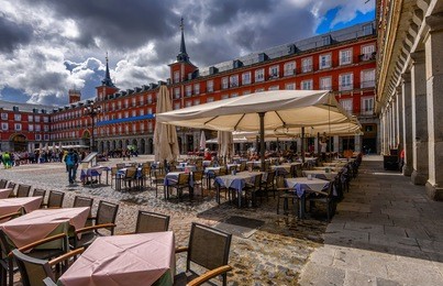plaza mayor in madrid, spain. plaza mayor is a central plaza in the city of madrid. architecture and landmark of madrid