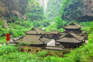 antique chinese historical tavern in valley an important constituent part of the wulong karst world natural heritage, chongqing, china