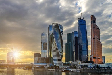 modern skyscrapers buildings in moscow city at sunset, russia