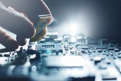 electronic engineer of computer technology. maintenance computer cpu hardware upgrade of motherboard component. pc repair, technician and industry support concept.