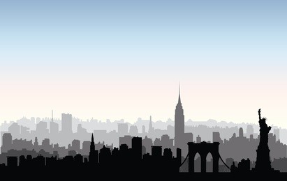 new york, usa skyline. nyc city silhouette with liberty monument. american landmarks. urban  architectural landscape. cityscape with famous buildings