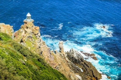 the new lighthouse of cape point in cape of good hope nature reserve in cape peninsula, western cape, south africa.