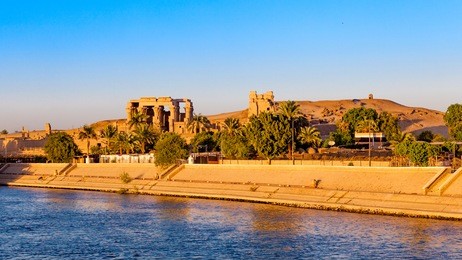 kom ombo temple, egypt. temple at sunset on the nile in egypt