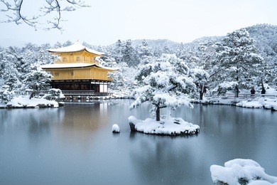 kinkakuji temple and snow landscape,kyoto,tourism of japan