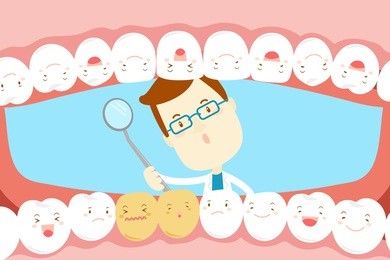 cute cartoon dentist check tooth with decay problem