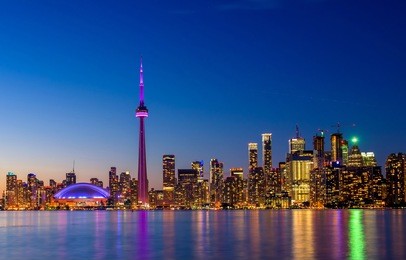 toronto city skyline at night, canada