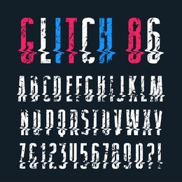 decorative sanserif font with glitch distortion effect