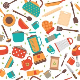 seamless pattern with kitchen tools. cooking utensils background. vector illustration