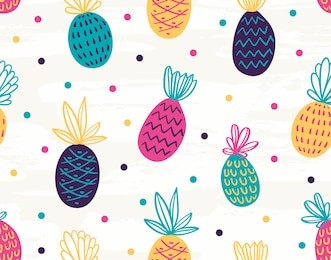 seamless pineapple pattern with polka dots.vector colorful background.
