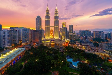 top view of kuala lumpur skyline at twilight, malaysia