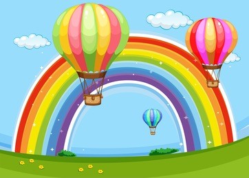 colorful balloons flying over the rainbow illustration