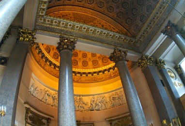 kazan cathedral view on the ceiling inside the building. city of st. petersburg.