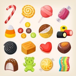 set of top popular sweet desserts for halloween, hanukkah, christmas. chocolate bars, candies and other sweet food.