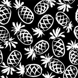 abstract seamless background with hand drawn pineapples. isolated on black. pattern with tropical fruits. good for background, fabric, fashion print, kitchen wallpaper and cafe stuff