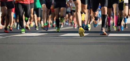 marathon running in the light of evening