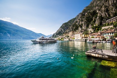 ferry leaves from limone del garda, lake garda, italy.