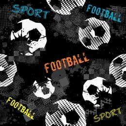 abstract seamless pattern for boys. football pattern. grunge urban pattern with football ball. sport wallpaper on black background with multicolor spots. repeated sport pattern. 