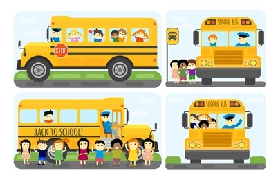 school bus kids transport vector illustration.
