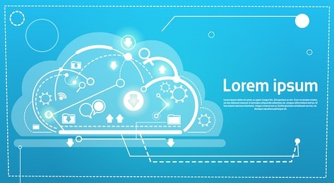 cloud computing database storage services web technology banner flat vector illustration