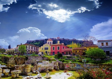 athens,greece.plaka area..remains of the hadrian's library in monastiraki square in athens,greece