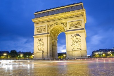 paris, arc de triomphe by night - arch of triumph - long exposure