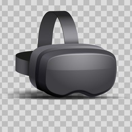 original stereoscopic 3d vr mask with headphones. perspective view. vector illustration isolated on transparent background.