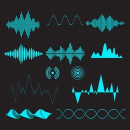 sound waves set. audio technology, musical pulse. vector illustration.