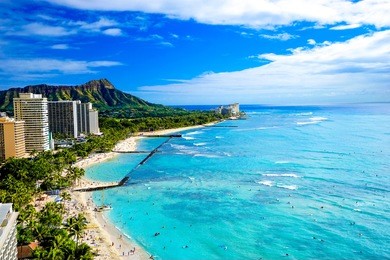 waikiki beach and diamond head, honolulu, oahu island, hawaii