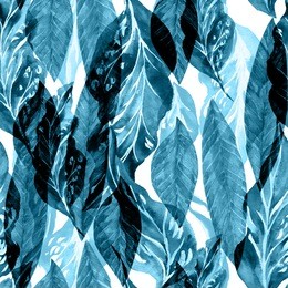 leaves pattern jungle forest background. blue trend color foliage pattern seamless. artistic collage and effect overlay.