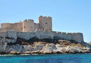 famous if castle, marseille, france. prison of monte christo count of the famous novel by dumas, , view on a cloudless summer day
