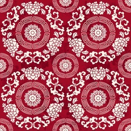 seamless vintage red chinese background round spiral frame flower vine