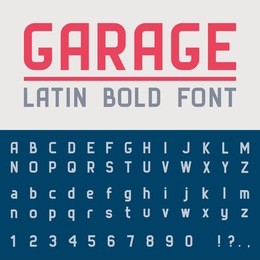 garage bold font. vector alphabet with latin letters and numbers.