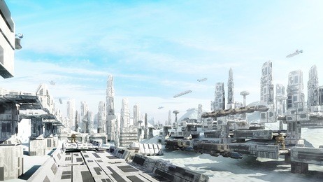 3d rendering scifi fantasy concept cityscape and transport in the future the winter city