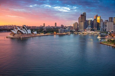 sydney. cityscape image of sydney, australia during sunrise.