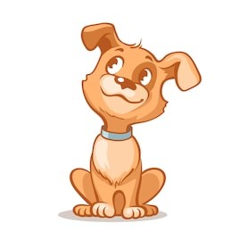 happy cartoon puppy sitting, portrait of cute  little dog wearing collar. dog friend. vector illustration. isolated on white background.