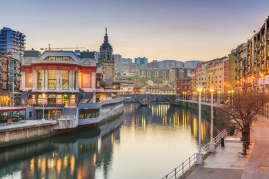 sunrise at ribera foodmarket in bilbao, spain