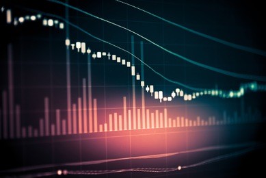 stock market digital graph chart, stock market data on led display concept.a large display of daily stock market price and quotation.