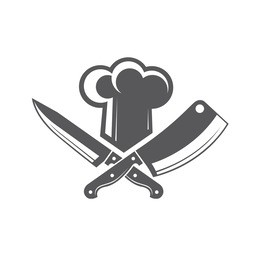 monochrome illustrations of crossed knives and chef hat