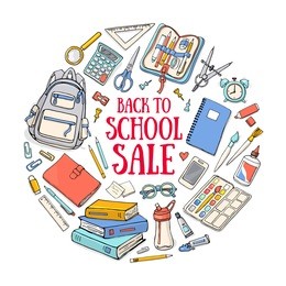 back to school illustration template on isolated on white background. sketchy vector concepts with stationery for graphic design, web banner and printed materials.